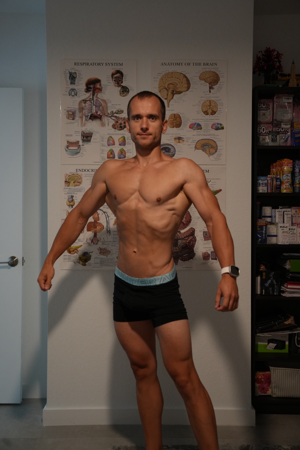 Emmanuil Rudakov during his Men’s Physique preparation, front view